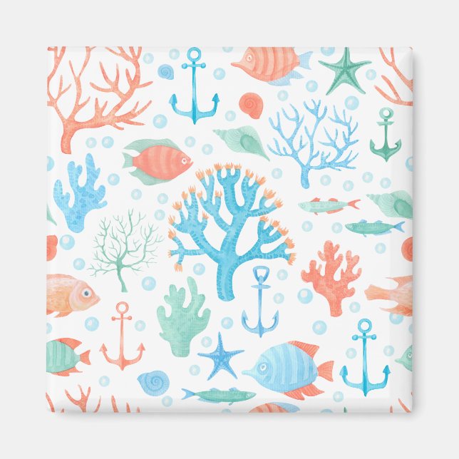 Cute Blue och Rosa Nautical Magnet (Framsidan)