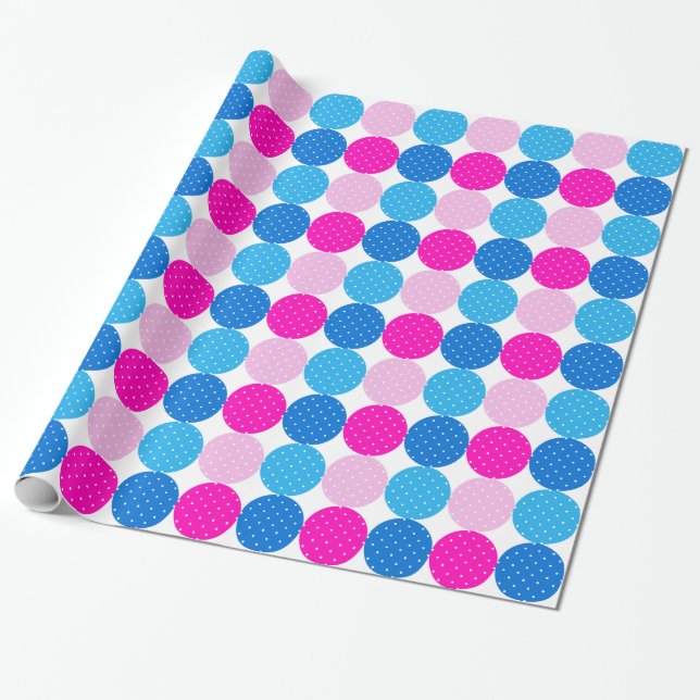 Cute Blue och Rosa Polka Dot Mönster Presentpapper (Utrullad)