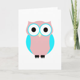 Cute Blue och Rosa Uggla tackkort Kort