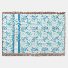 Cute Blue och Teal Octopus Baby och Namn Sea Life Filt