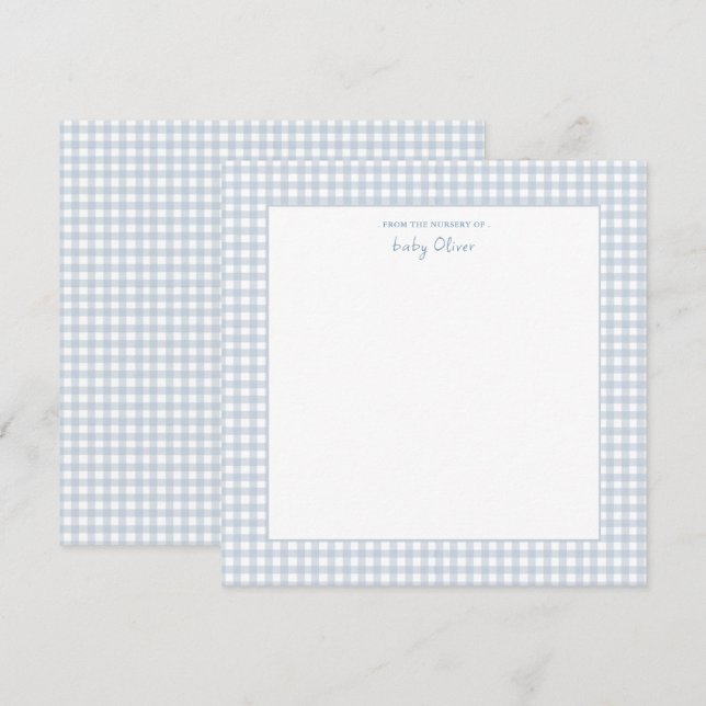 Cute Blue och white gingham Square Pojke Tack Kort (Fram/baksida)