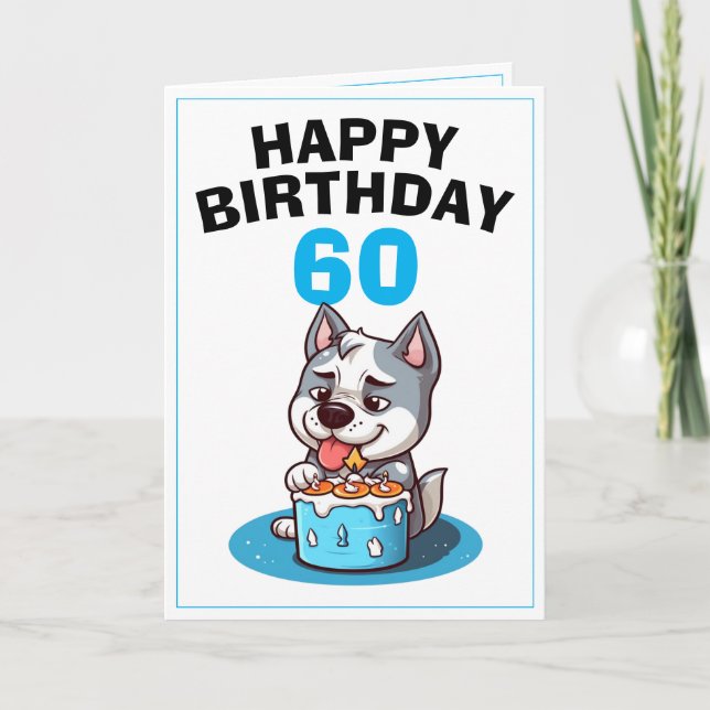 Cute Blue och White Husky Make 60:e födelsedagen Kort (Framsida)