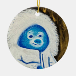 Cute Blue och White Yeti Mjuk Pastel Paediatric Julgransprydnad Keramik