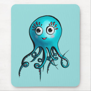 Cute Blue Octopus - Kawaii Tecknad Sea Animal Musmatta