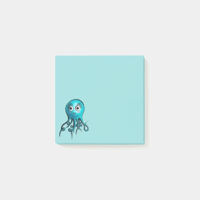 Cute Blue Octopus - Kawaii Tecknad Sea Animal Post-it Block (Framsida)