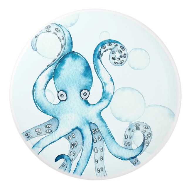 Cute Blue Octopus Sea Life Pojke Nursery Knopp (Framsidan)