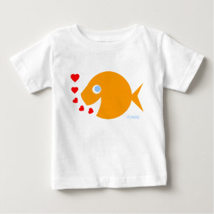 Cute Blue Ögon Baby Goldfish Tecknad and Kisses Tee Shirt