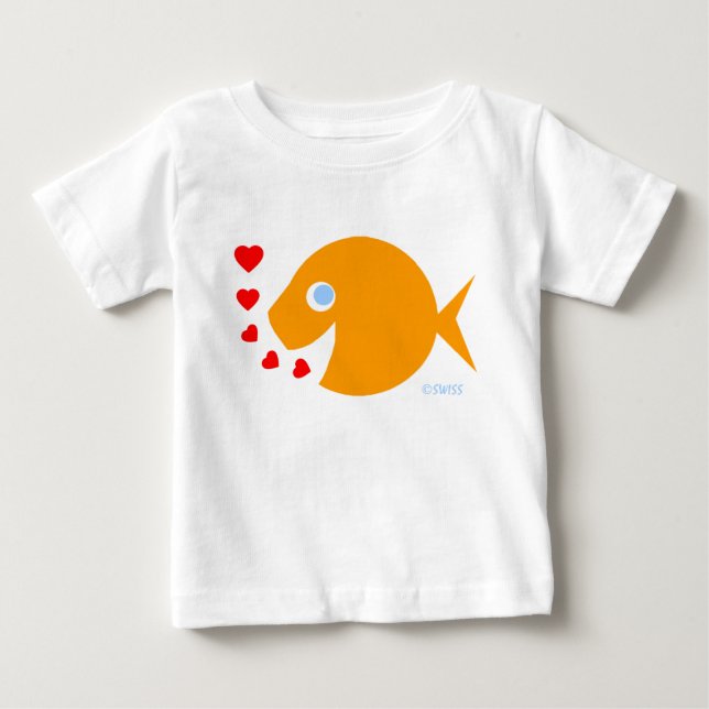 Cute Blue Ögon Baby Goldfish Tecknad and Kisses Tee Shirt (Framsida)