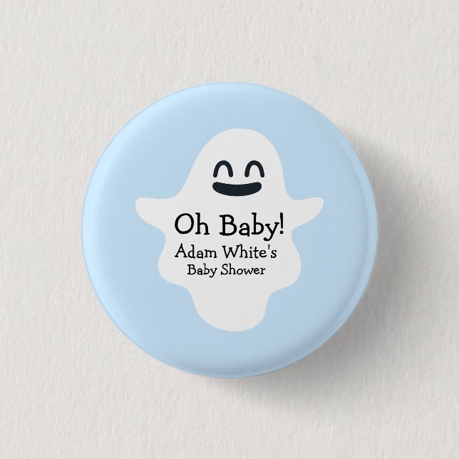 Cute Blue Oh Baby! Ghost Halloween Baby Shower Knapp (Framsida)