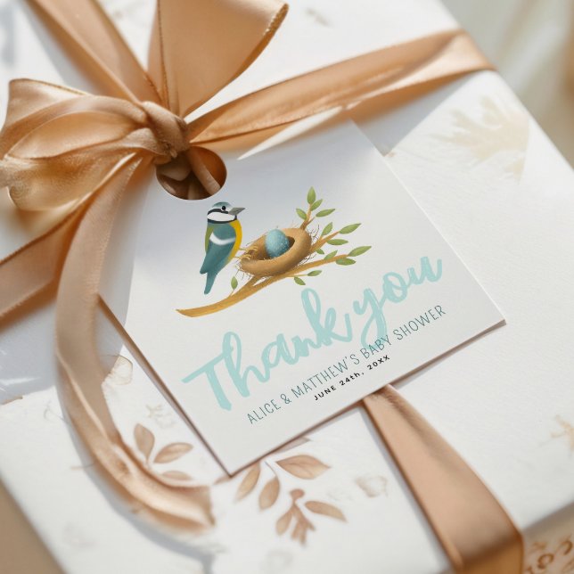 Cute Blue Oh Boy Bird Nest Baby Shower Gåvor Etiketter (Skapare uppladdad)