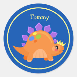 Cute Blue Orange Baby Dinosaur Runt Klistermärke