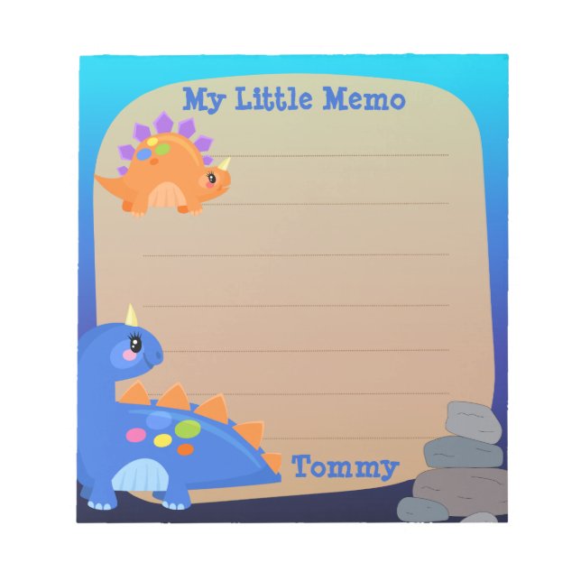 Cute Blue Orange Dinosaur Litte Memo Anteckningsblock (Framsida)