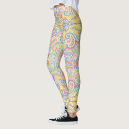 Cute Blue Orange Rosa Lila White Paisley Blommigt Leggings