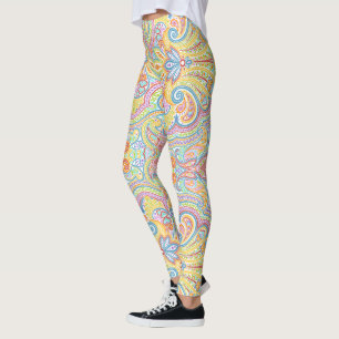 Cute Blue Orange Rosa Lila White Paisley Blommigt Leggings