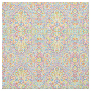 Cute Blue Orange Rosa Lila White Paisley Blommigt Tyg