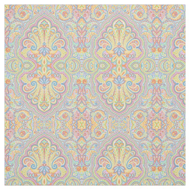 Cute Blue Orange Rosa Lila White Paisley Blommigt Tyg (Provkarta)