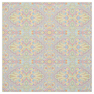Cute Blue Orange Rosa Lila White Paisley Blommigt Tyg
