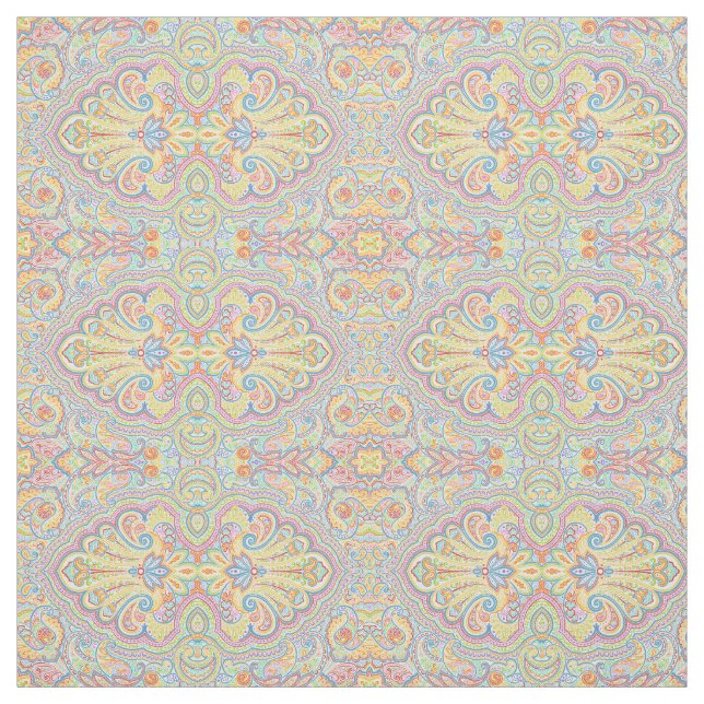 Cute Blue Orange Rosa Lila White Paisley Blommigt Tyg (Provkarta)