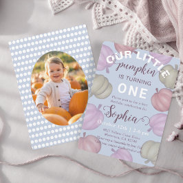 Cute Blue Our Little Pumpkin Fall Birthday Inbjudningar
