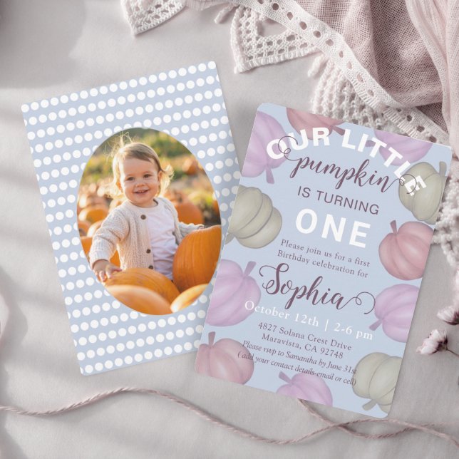 Cute Blue Our Little Pumpkin Fall Birthday Inbjudningar (Skapare uppladdad)