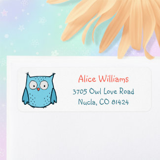 Cute Blue Owl Return Address Labels Returadress Etikett