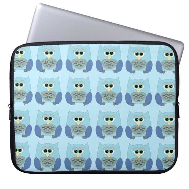 Cute Blue Owls Pattern Laptop Fodral (Framsidan)