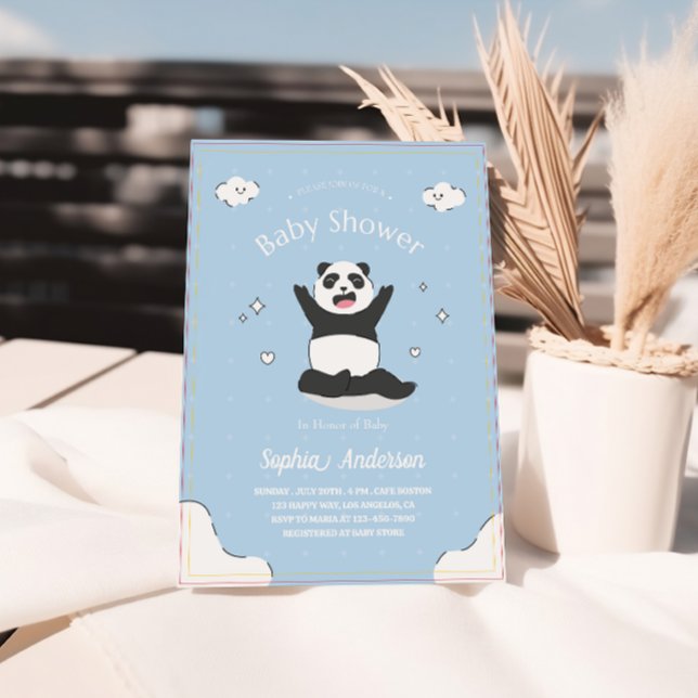 Cute Blue Panda Baby Shower - redigerbar babystöve Inbjudningar (Skapare uppladdad)