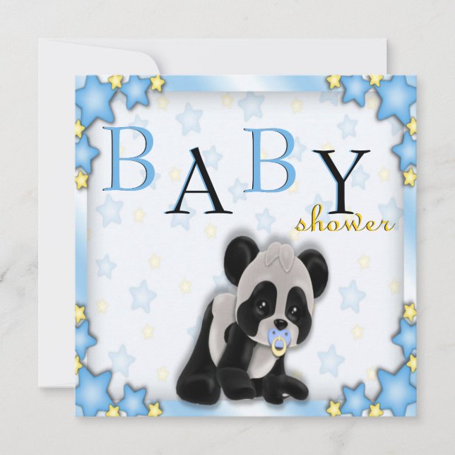 Cute Blue Panda Bear Baby Shower Inbjudan (Framsida)
