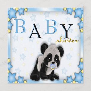 Cute Blue Panda Bear Baby Shower Inbjudan