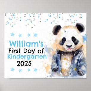 Cute Blue Panda första dagen i skolans kalkskiva Poster