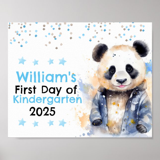 Cute Blue Panda första dagen i skolans kalkskiva Poster (Framsidan)