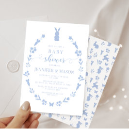 Cute Blue Påsk kanin blommigt pojke dusch Inbjudningar