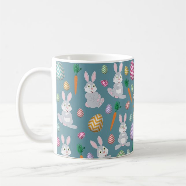 Cute Blue Påskhare Rabbit Mönster Kaffemugg (Vänster)