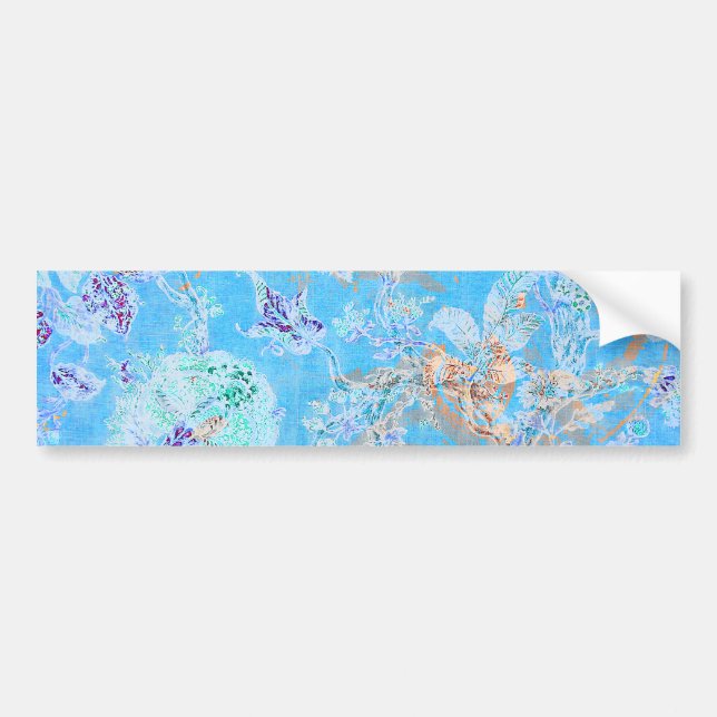 Cute Blue Pastel-blommigt Bildekal (Framsidan)