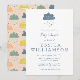 Cute Blue Peach Raindrops Boy Shower Inbjudningar