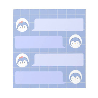 Cute Blue Penguin Notepad | Minimal Grid Me Anteckningsblock