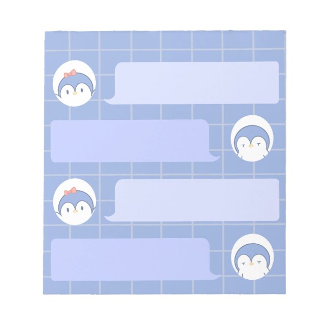 Cute Blue Penguin Notepad | Minimal Grid Me Anteckningsblock (Framsida)