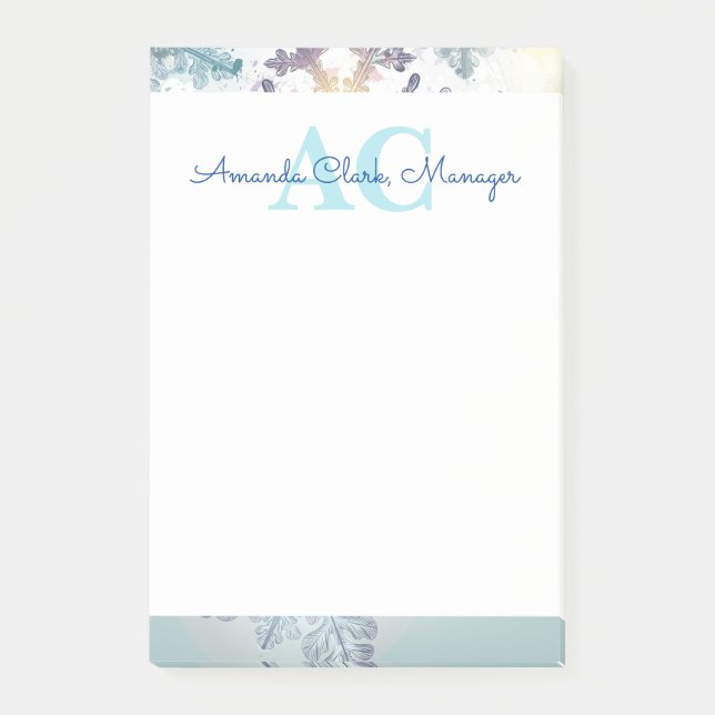 Cute Blue Personlig Monogram Namn Post-it Block (Framsida)