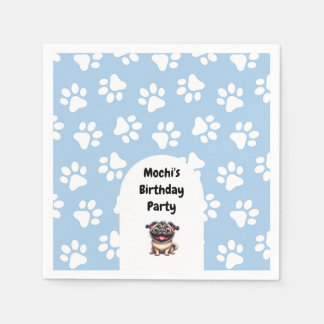 Cute Blue Pet Pug Födelsedagsfest Pappersservett