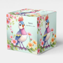 Cute Blue Pink Bird Floral Favor Box Presentaskar