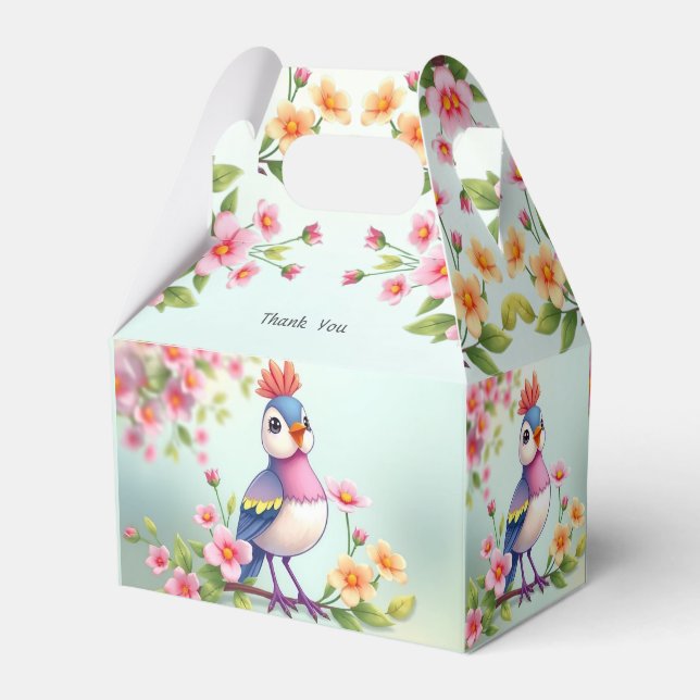 Cute Blue Pink Bird Floral Favor Box Presentaskar (Baksidan Sidan)