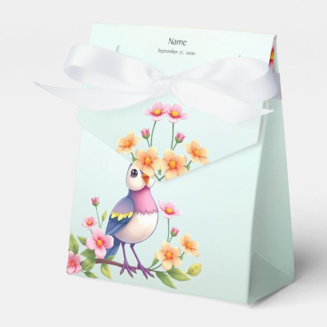Cute Blue Pink Bird Floral Favor Box Presentaskar (Framsidan Sidan)