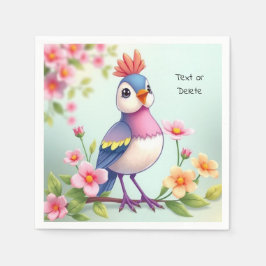 Cute Blue Pink Bird Floral Napkins Pappersservett