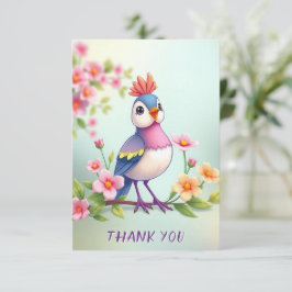 Cute Blue Pink Bird Floral Thank You Card Tack Kort