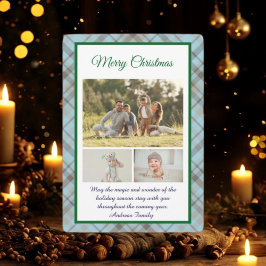 Cute Blue Plaid Portrait Photo Christmas  Julkort