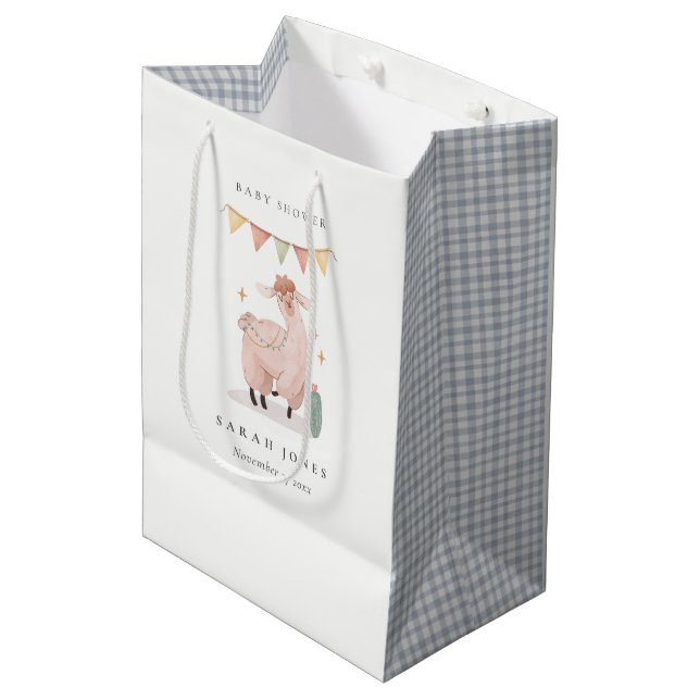 Cute Blue Play Cactus Boho Llama Baby Shower (Framsidan Vinklad)