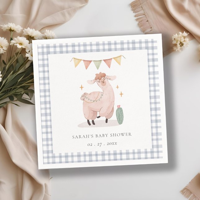 Cute Blue Play Cactus Boho Llama Baby Shower Pappersservett (Skapare uppladdad)