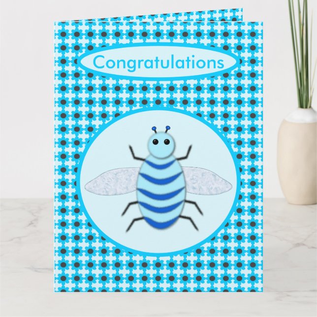 Cute Blue Pojke Bee Anpassningsbar Big Kort (Framsida)