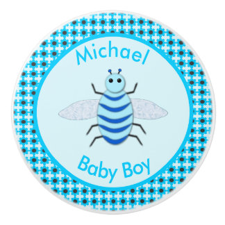 Cute Blue Pojke Bee Anpassningsbar Nursery Knopp