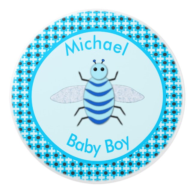 Cute Blue Pojke Bee Anpassningsbar Nursery Knopp (Framsidan)